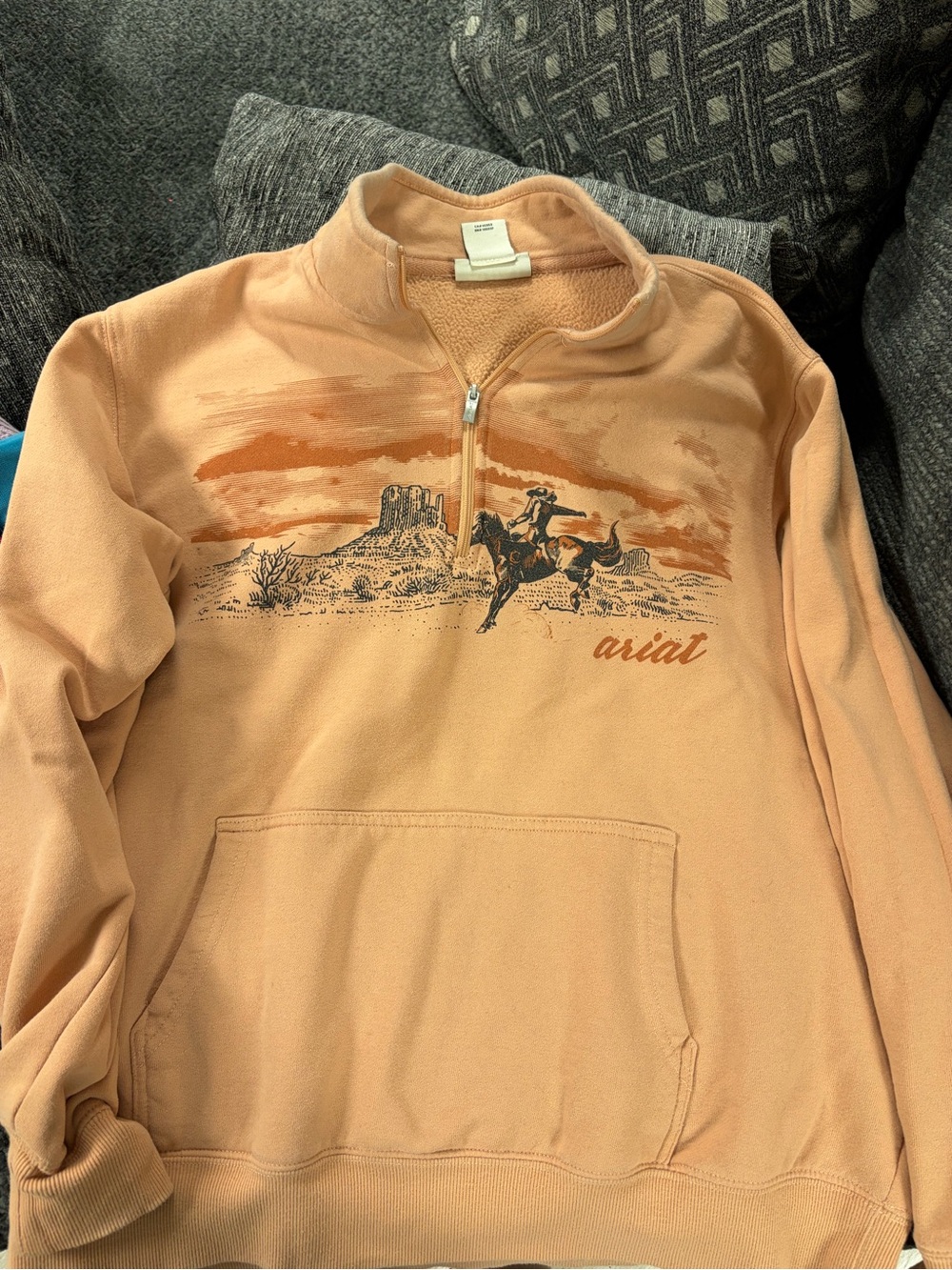 Ariat Peach Half-Zip Fleece Pullover with Western Rodeo Graphic